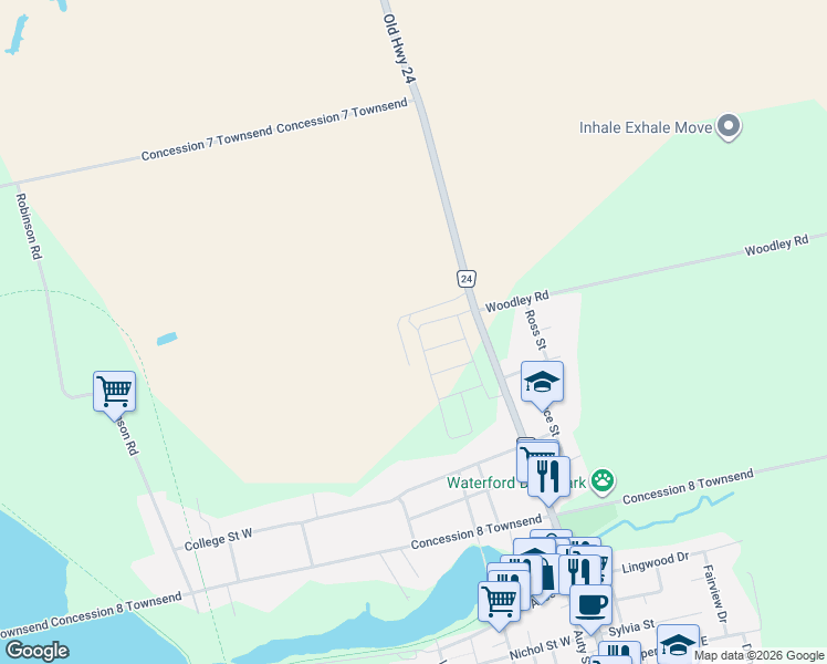 map of restaurants, bars, coffee shops, grocery stores, and more near 155 Gibbons Street in Waterford
