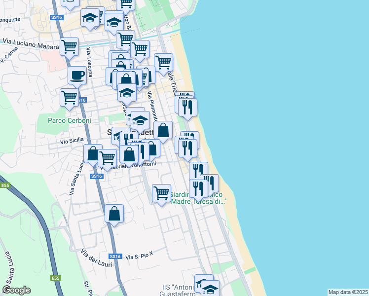 map of restaurants, bars, coffee shops, grocery stores, and more near 10 Via Cornelio Nepote in San Benedetto del Tronto