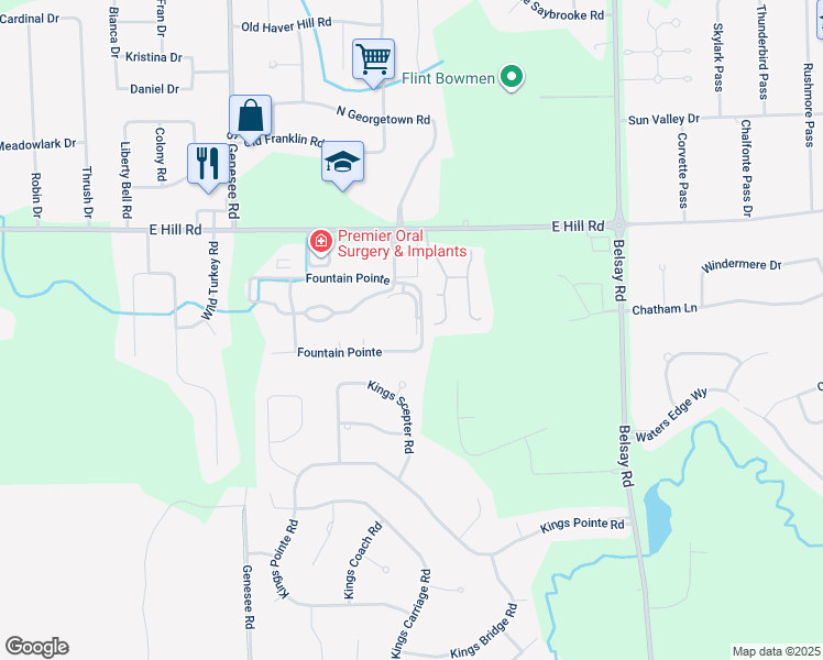 map of restaurants, bars, coffee shops, grocery stores, and more near 6067 Fountain Pointe in Grand Blanc