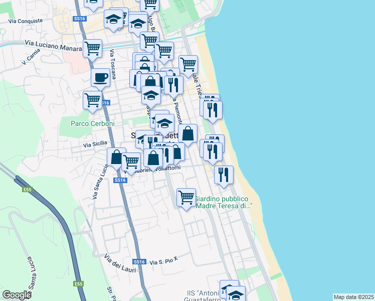 map of restaurants, bars, coffee shops, grocery stores, and more near 9 Via Gabriele Voltattorni in San Benedetto del Tronto