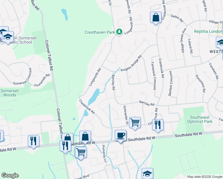 map of restaurants, bars, coffee shops, grocery stores, and more near 927 Barclay Road in London