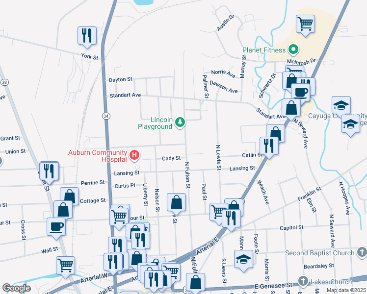 map of restaurants, bars, coffee shops, grocery stores, and more near in Auburn