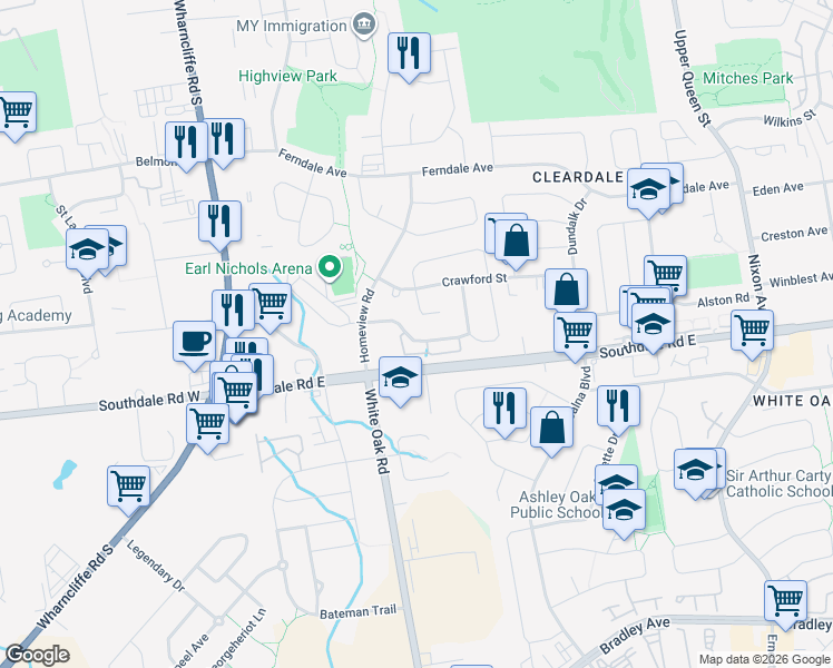 map of restaurants, bars, coffee shops, grocery stores, and more near 54 Ansondale Road in London