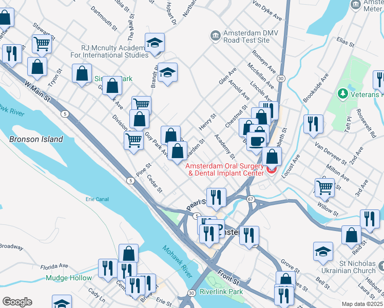 map of restaurants, bars, coffee shops, grocery stores, and more near 11 Garden Street in Amsterdam