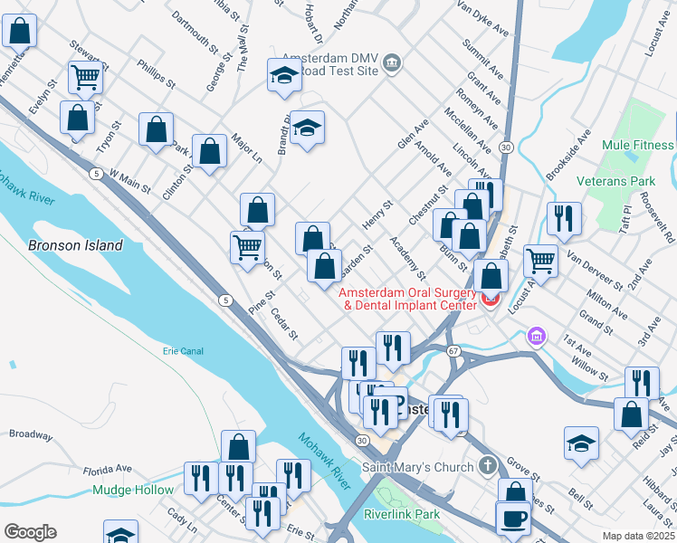 map of restaurants, bars, coffee shops, grocery stores, and more near 11 Garden Street in Amsterdam