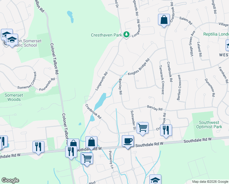 map of restaurants, bars, coffee shops, grocery stores, and more near 998 Gabor Street in London