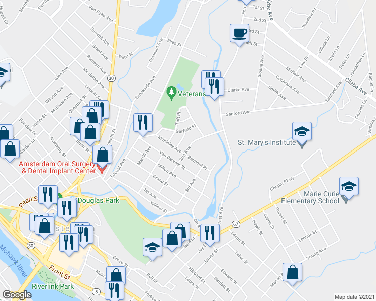 map of restaurants, bars, coffee shops, grocery stores, and more near 2 Belmont Place in Amsterdam