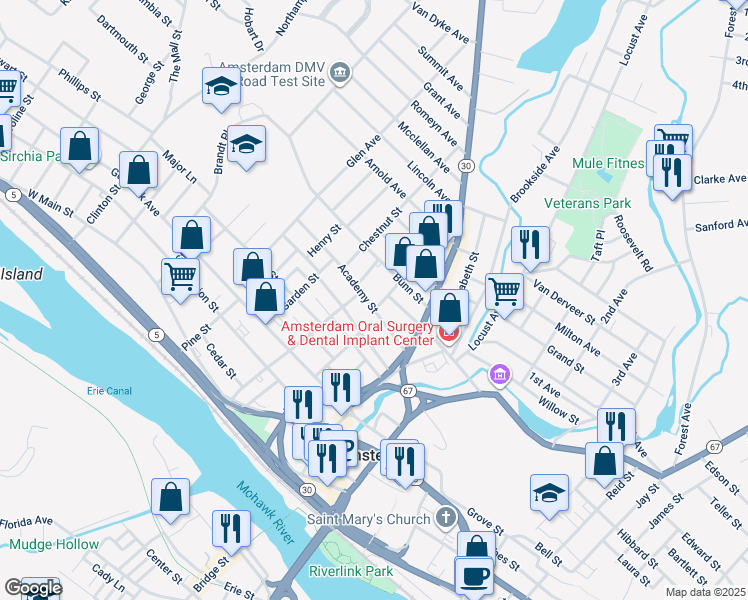map of restaurants, bars, coffee shops, grocery stores, and more near 19 Academy Street in Amsterdam
