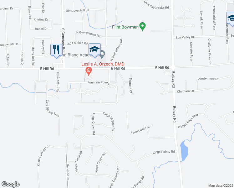 map of restaurants, bars, coffee shops, grocery stores, and more near 6059 Fountain Pointe in Grand Blanc