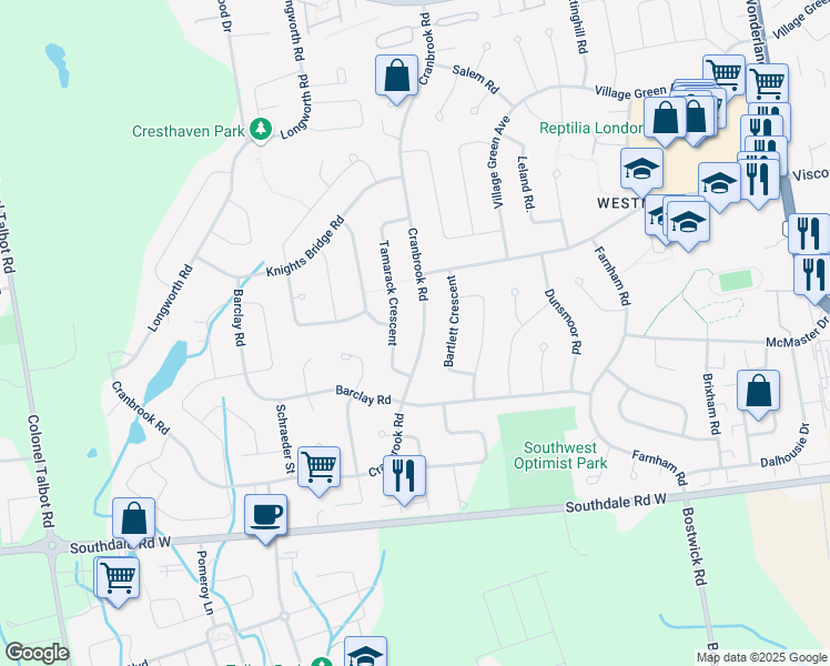map of restaurants, bars, coffee shops, grocery stores, and more near 746 Cranbrook Road in London
