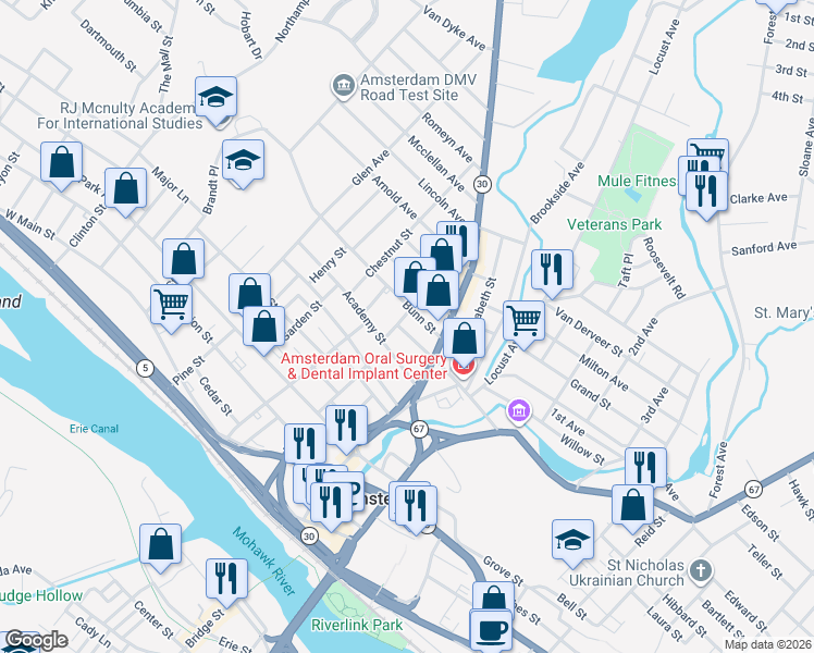 map of restaurants, bars, coffee shops, grocery stores, and more near 19 Academy Street in Amsterdam
