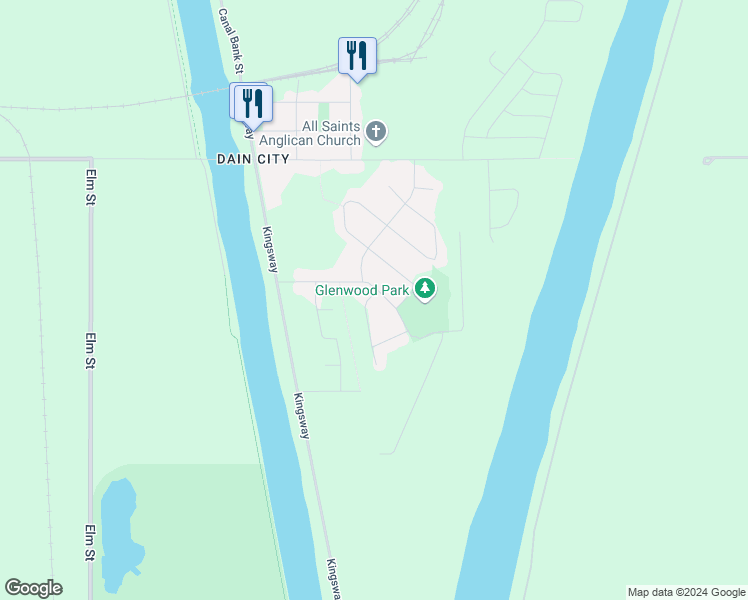 map of restaurants, bars, coffee shops, grocery stores, and more near 109 Glenwood Parkway in Welland