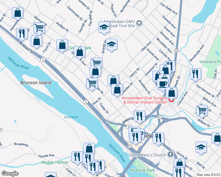 map of restaurants, bars, coffee shops, grocery stores, and more near 56 Union Street in Amsterdam
