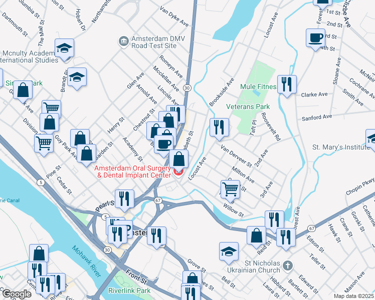 map of restaurants, bars, coffee shops, grocery stores, and more near 149 Market Street in Amsterdam