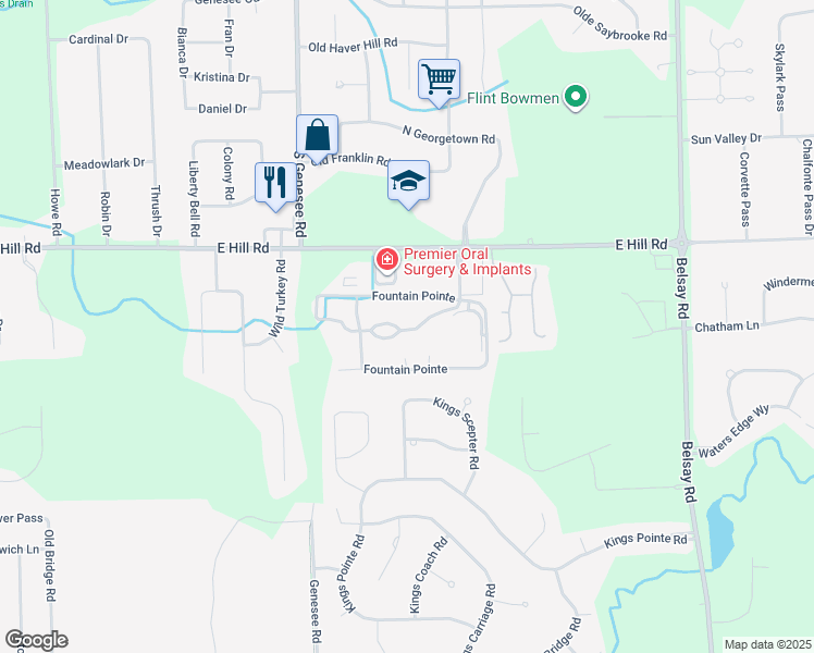 map of restaurants, bars, coffee shops, grocery stores, and more near 6054 Fountain Pointe in Grand Blanc