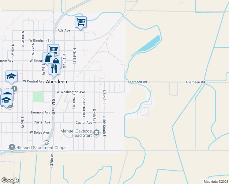 map of restaurants, bars, coffee shops, grocery stores, and more near 53 6th East Street in Aberdeen