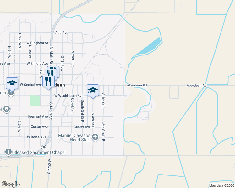 map of restaurants, bars, coffee shops, grocery stores, and more near 53-59 6th Street East in Aberdeen