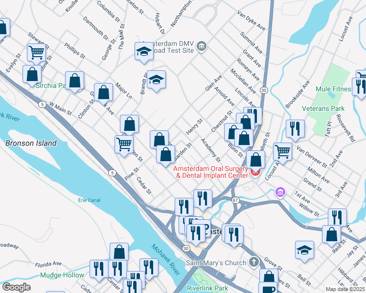 map of restaurants, bars, coffee shops, grocery stores, and more near 38 Garden Street in Amsterdam