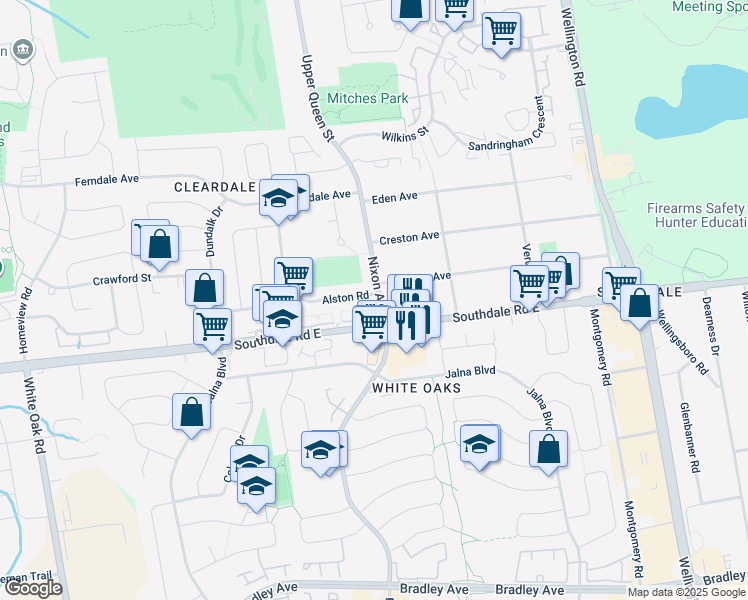 map of restaurants, bars, coffee shops, grocery stores, and more near 501 Alston Road in London