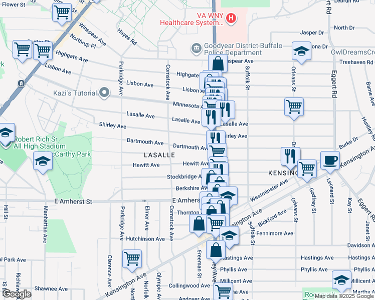 map of restaurants, bars, coffee shops, grocery stores, and more near 221 Dartmouth Avenue in Buffalo