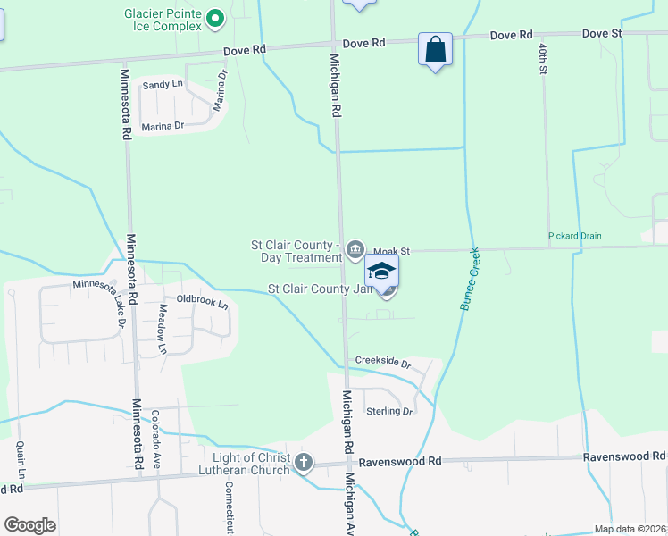 map of restaurants, bars, coffee shops, grocery stores, and more near 1233 Michigan Road in Port Huron