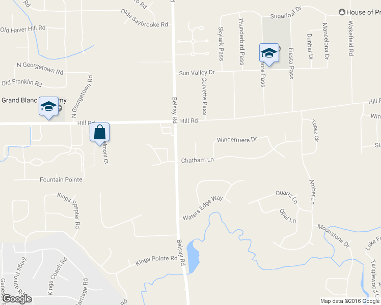 map of restaurants, bars, coffee shops, grocery stores, and more near 6074 Chatham Court in Grand Blanc