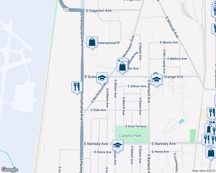 map of restaurants, bars, coffee shops, grocery stores, and more near 5556 South Indiana Avenue in Cudahy