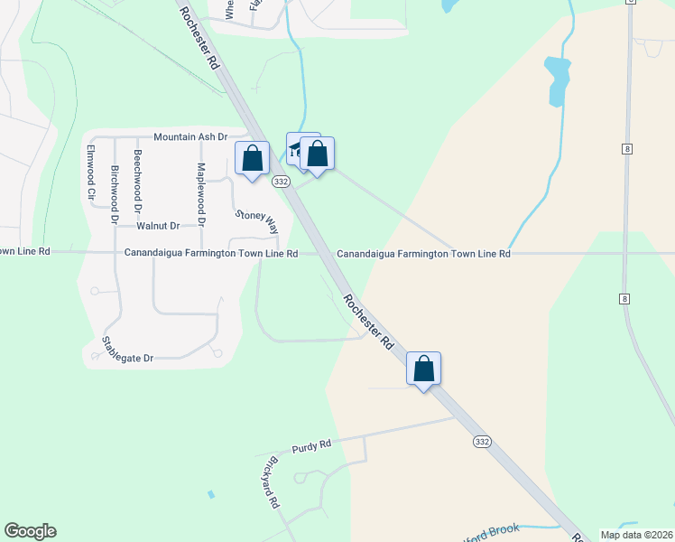 map of restaurants, bars, coffee shops, grocery stores, and more near 1723 Rochester Road in Canandaigua
