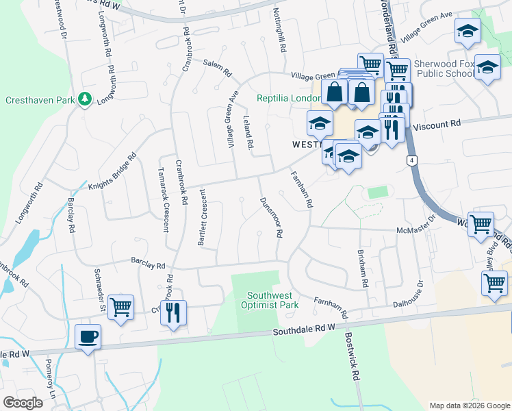 map of restaurants, bars, coffee shops, grocery stores, and more near 57 Chaucer Road in London