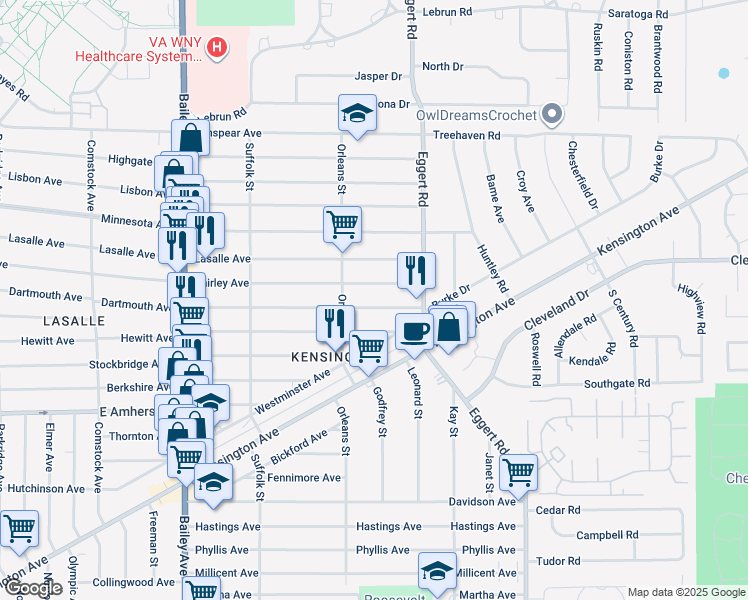 map of restaurants, bars, coffee shops, grocery stores, and more near 516 Dartmouth Ave in Buffalo