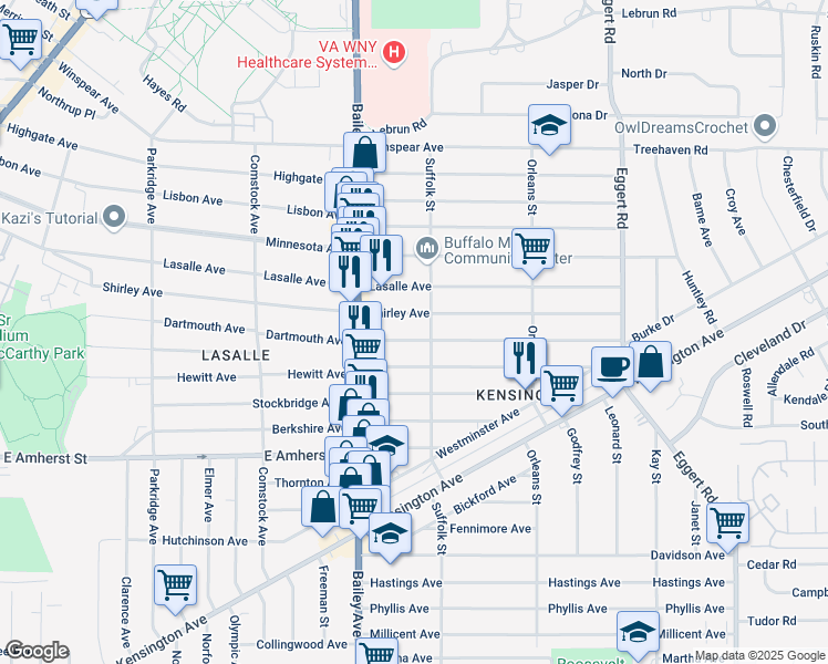 map of restaurants, bars, coffee shops, grocery stores, and more near 354 Dartmouth Avenue in Buffalo