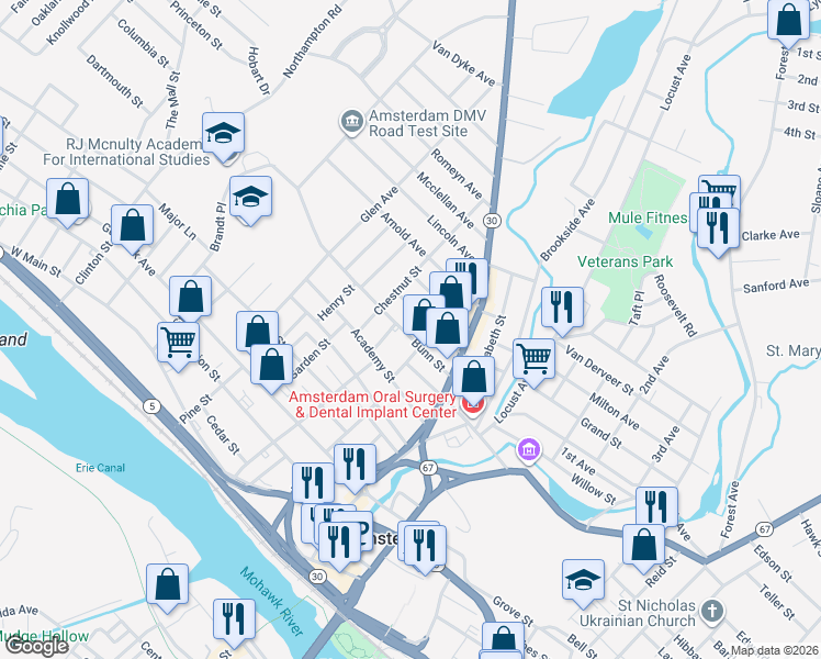 map of restaurants, bars, coffee shops, grocery stores, and more near 26 Bunn Street in Amsterdam