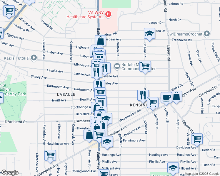map of restaurants, bars, coffee shops, grocery stores, and more near 354 Dartmouth Avenue in Buffalo
