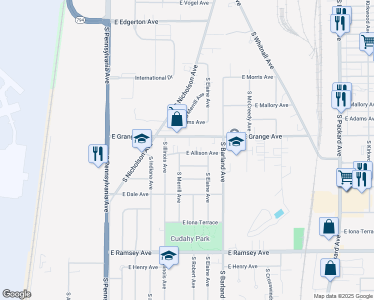 map of restaurants, bars, coffee shops, grocery stores, and more near 2930 East Allison Avenue in Cudahy