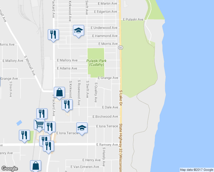 map of restaurants, bars, coffee shops, grocery stores, and more near 3910 East Elser Avenue in Cudahy
