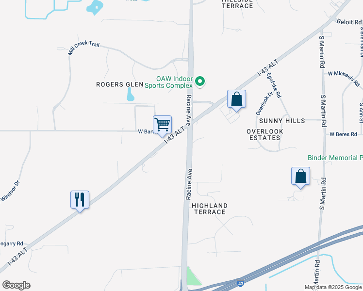 map of restaurants, bars, coffee shops, grocery stores, and more near 19707 West National Avenue in New Berlin