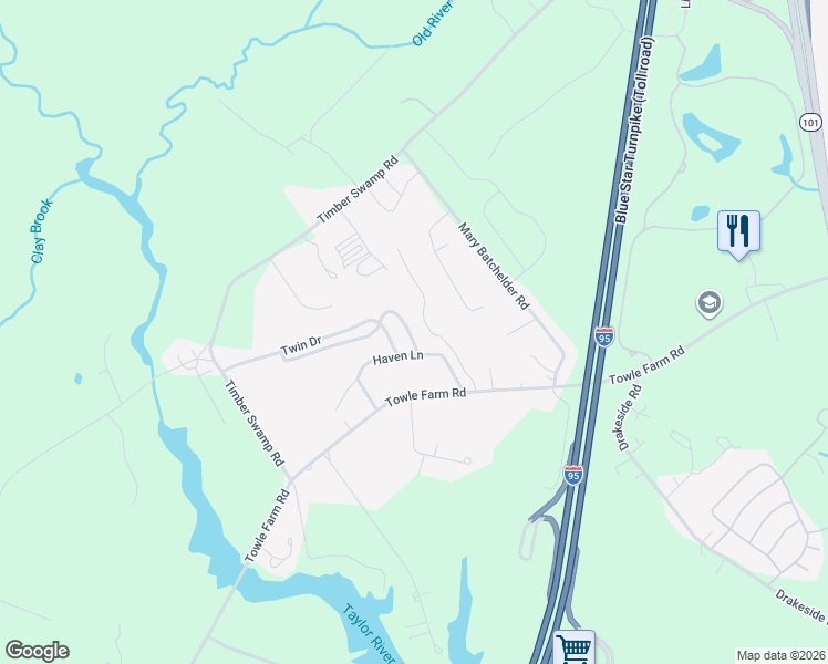 map of restaurants, bars, coffee shops, grocery stores, and more near 4 Alison Circle in Hampton