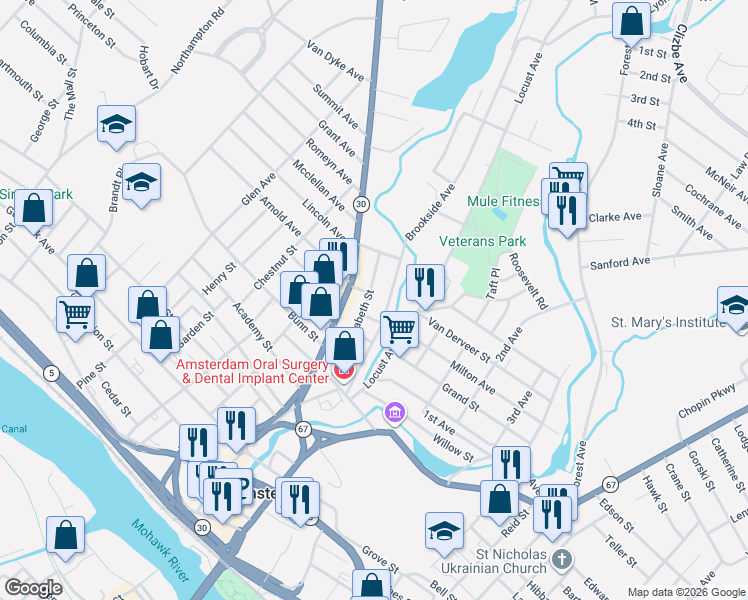 map of restaurants, bars, coffee shops, grocery stores, and more near 90 Brookside Avenue in Amsterdam