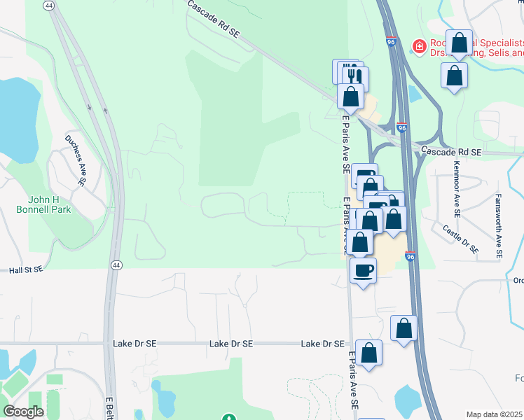 map of restaurants, bars, coffee shops, grocery stores, and more near 1191 East Paris Avenue Southeast in Grand Rapids
