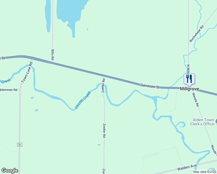 map of restaurants, bars, coffee shops, grocery stores, and more near 3347-3427 Zoeller Road in Alden