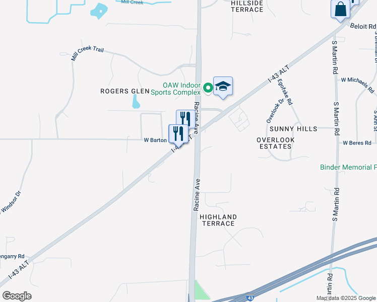 map of restaurants, bars, coffee shops, grocery stores, and more near 19707 West National Avenue in New Berlin