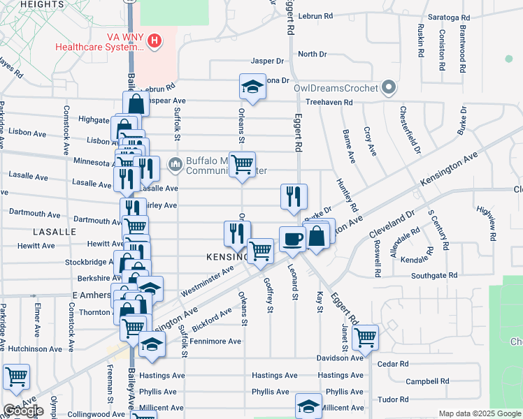 map of restaurants, bars, coffee shops, grocery stores, and more near 516 Dartmouth Avenue in Buffalo