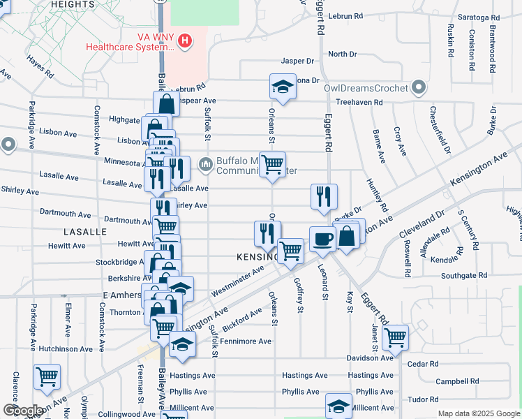 map of restaurants, bars, coffee shops, grocery stores, and more near 478 Dartmouth Avenue in Buffalo