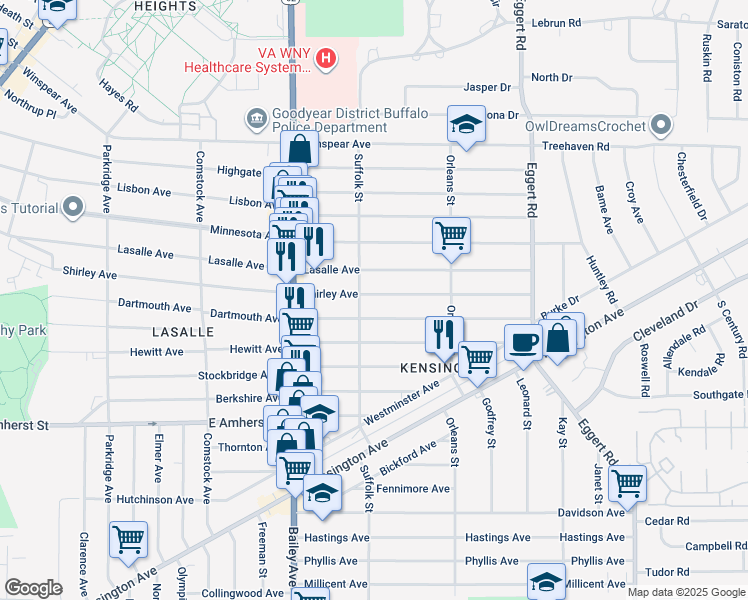 map of restaurants, bars, coffee shops, grocery stores, and more near 392 Dartmouth Avenue in Buffalo