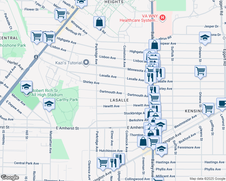 map of restaurants, bars, coffee shops, grocery stores, and more near in Buffalo