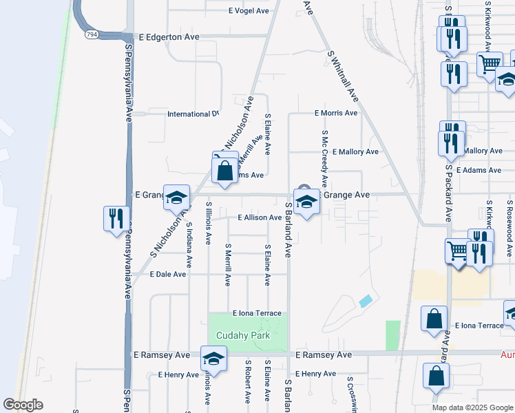 map of restaurants, bars, coffee shops, grocery stores, and more near 3043 East Allison Avenue in Cudahy