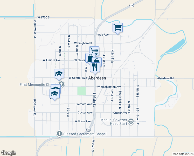 map of restaurants, bars, coffee shops, grocery stores, and more near in Aberdeen