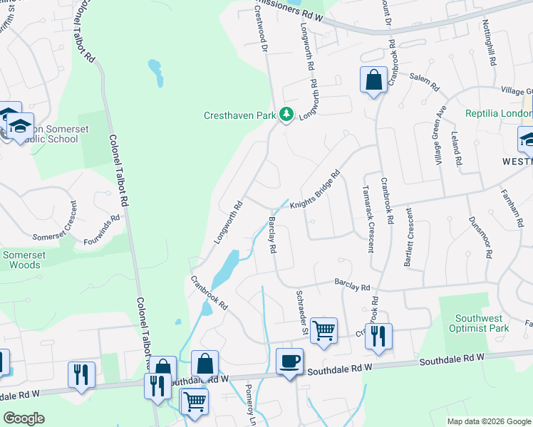 map of restaurants, bars, coffee shops, grocery stores, and more near 151 Knights Bridge Road in London