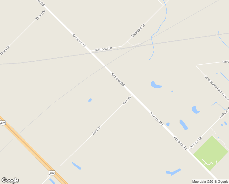 map of restaurants, bars, coffee shops, grocery stores, and more near 23067 Amiens Road in Mount Brydges