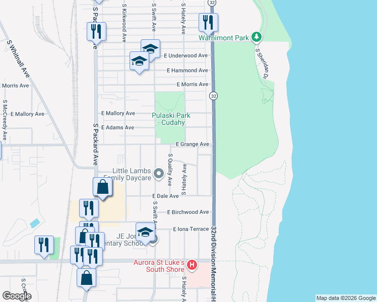 map of restaurants, bars, coffee shops, grocery stores, and more near 3910 East Elser Avenue in Cudahy